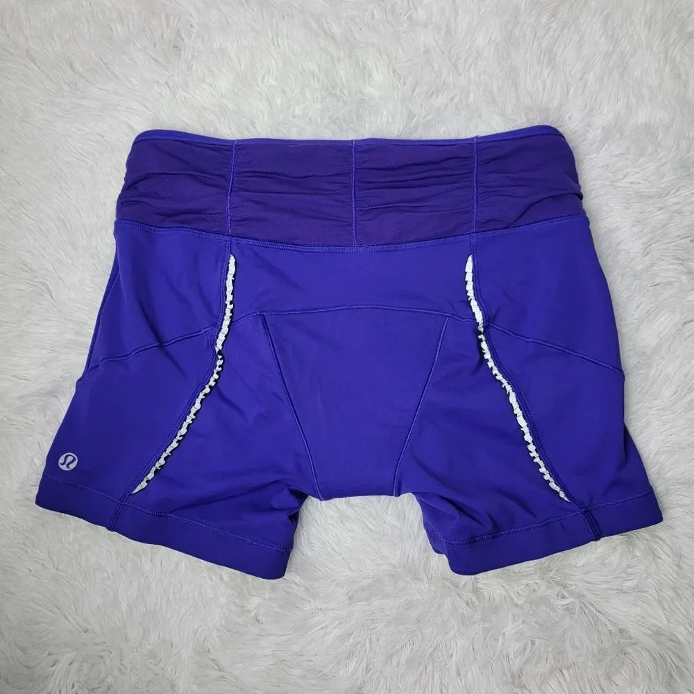 💜 Lululemon Velo Vixen Padded Purple Polka Dot Waistband Cycling Shorts Size 10